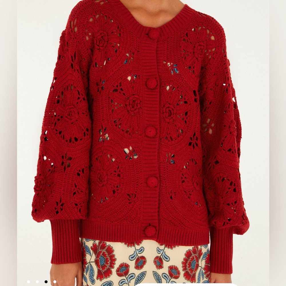 FARM Rio Red Crochet Cardigan